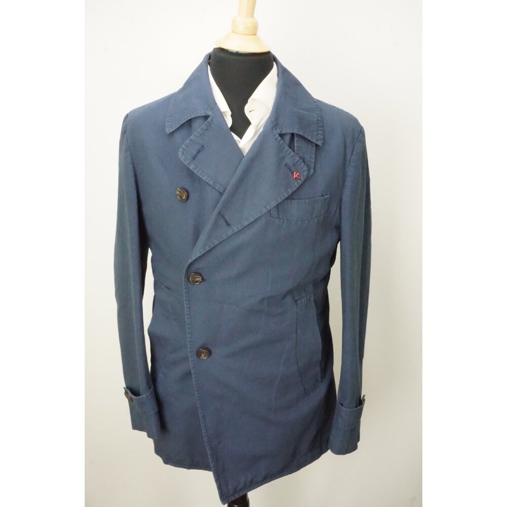 Isaia Napoli Solid Blue Canvas Cotton Jacket Overcoat Sz 40R BRAND NEW